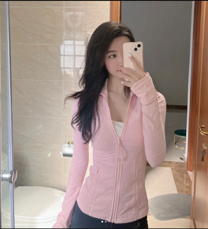 Running tight-fitting button-down zipper jacket
