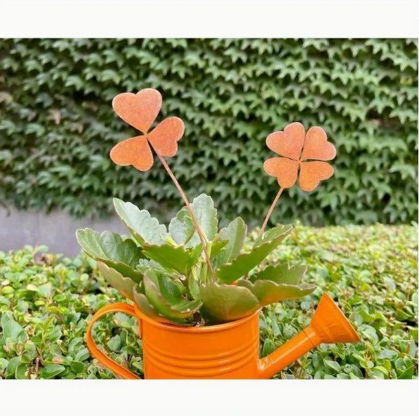 Rust Metal Clover Leaf Decoration for Home Garden