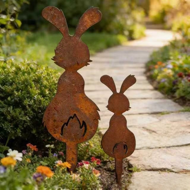 Rust Rabbit Metal Garden Decorative Stake