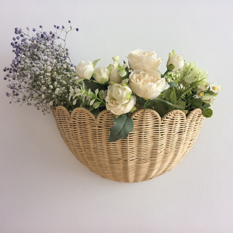 Rustic Rattan Wall Mounted Storage Basket