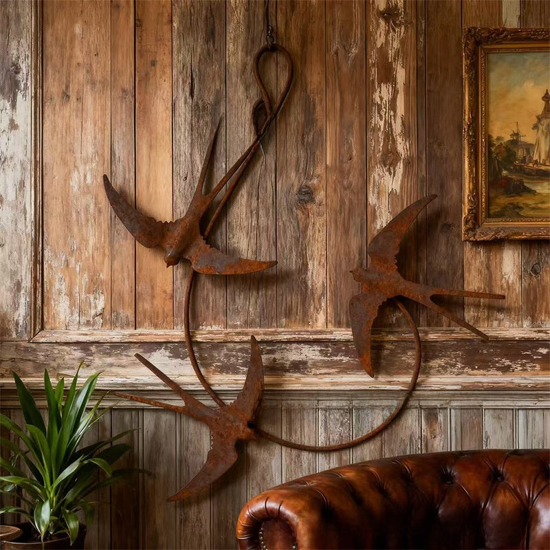 Rustic Three-Swallow Iron Hanging Ornament