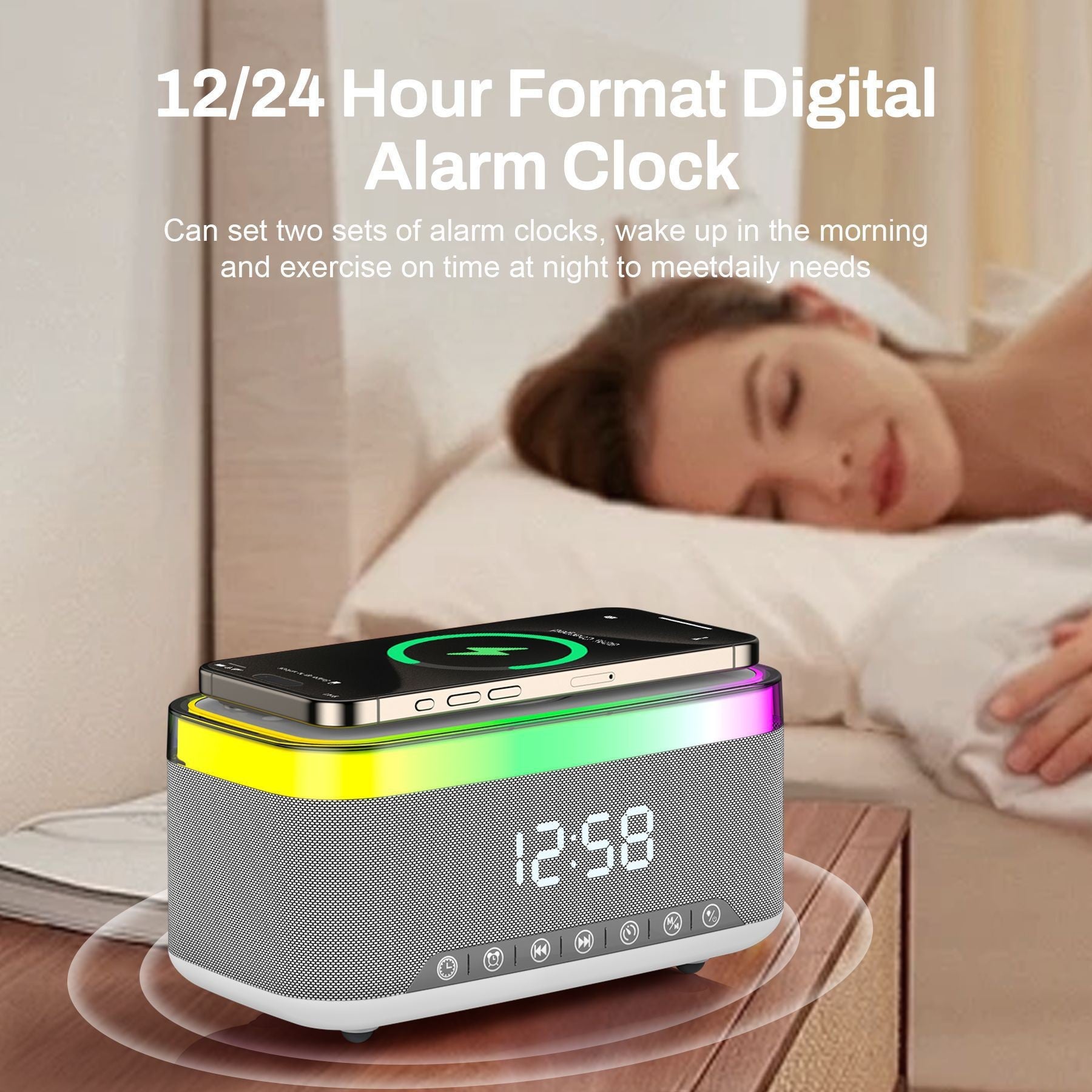 S300 Multifunction Bluetooth Speaker with Clock and Wireless Charging