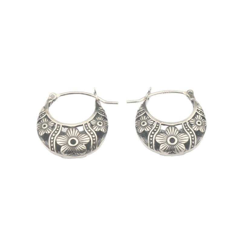 S925 Floral Vintage Silver Earrings