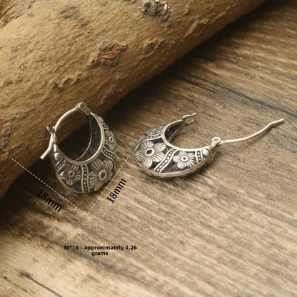 S925 Floral Vintage Silver Earrings