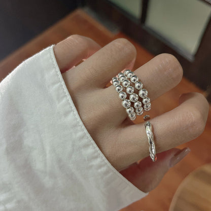 S925 Gradient Round Bead Adjustable Ring