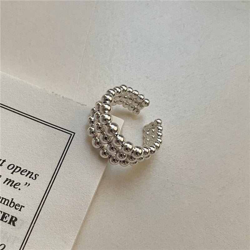 S925 Gradient Round Bead Adjustable Ring
