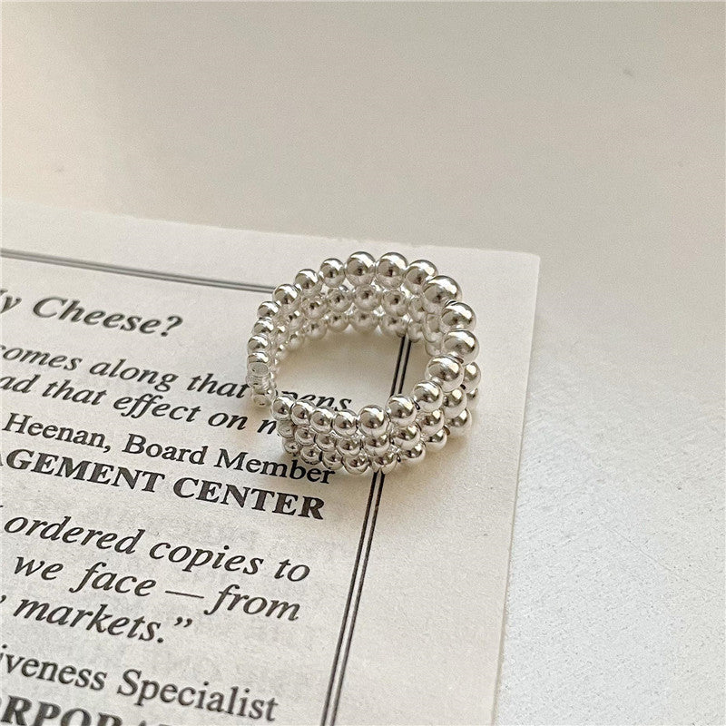 S925 Gradient Round Bead Adjustable Ring