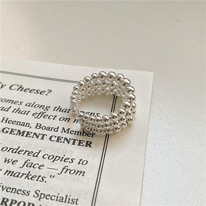 S925 Gradient Round Bead Adjustable Ring