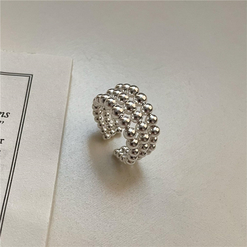 S925 Gradient Round Bead Adjustable Ring