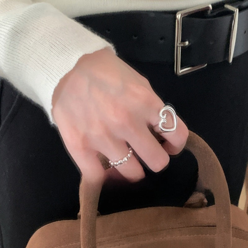 S925 pure silver hollow heart ring with simple design