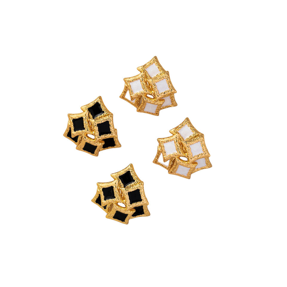 S925 Silver Geometric Enamel Earrings Retro Design