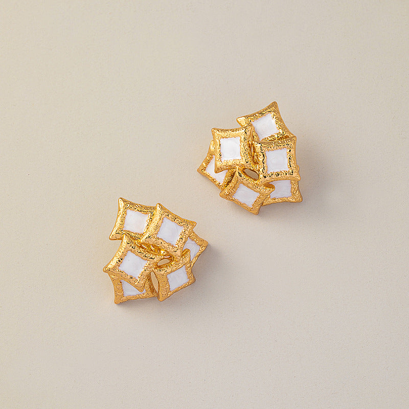 S925 Silver Geometric Enamel Earrings Retro Design