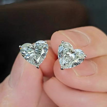 S925 Silver Heart Earrings with Diamond or Moissanite