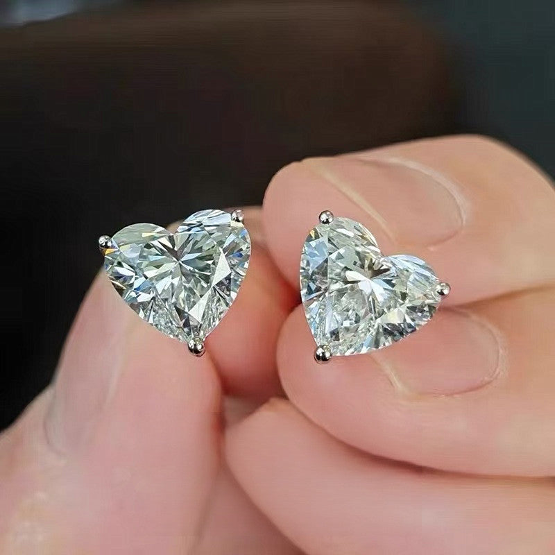 S925 Silver Heart Earrings with Diamond or Moissanite