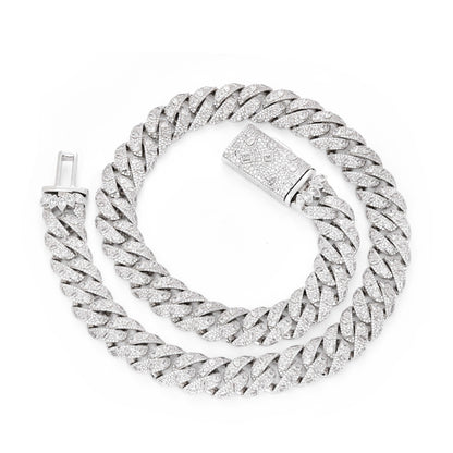S925 Silver Moissanite Cuban Chain Necklace