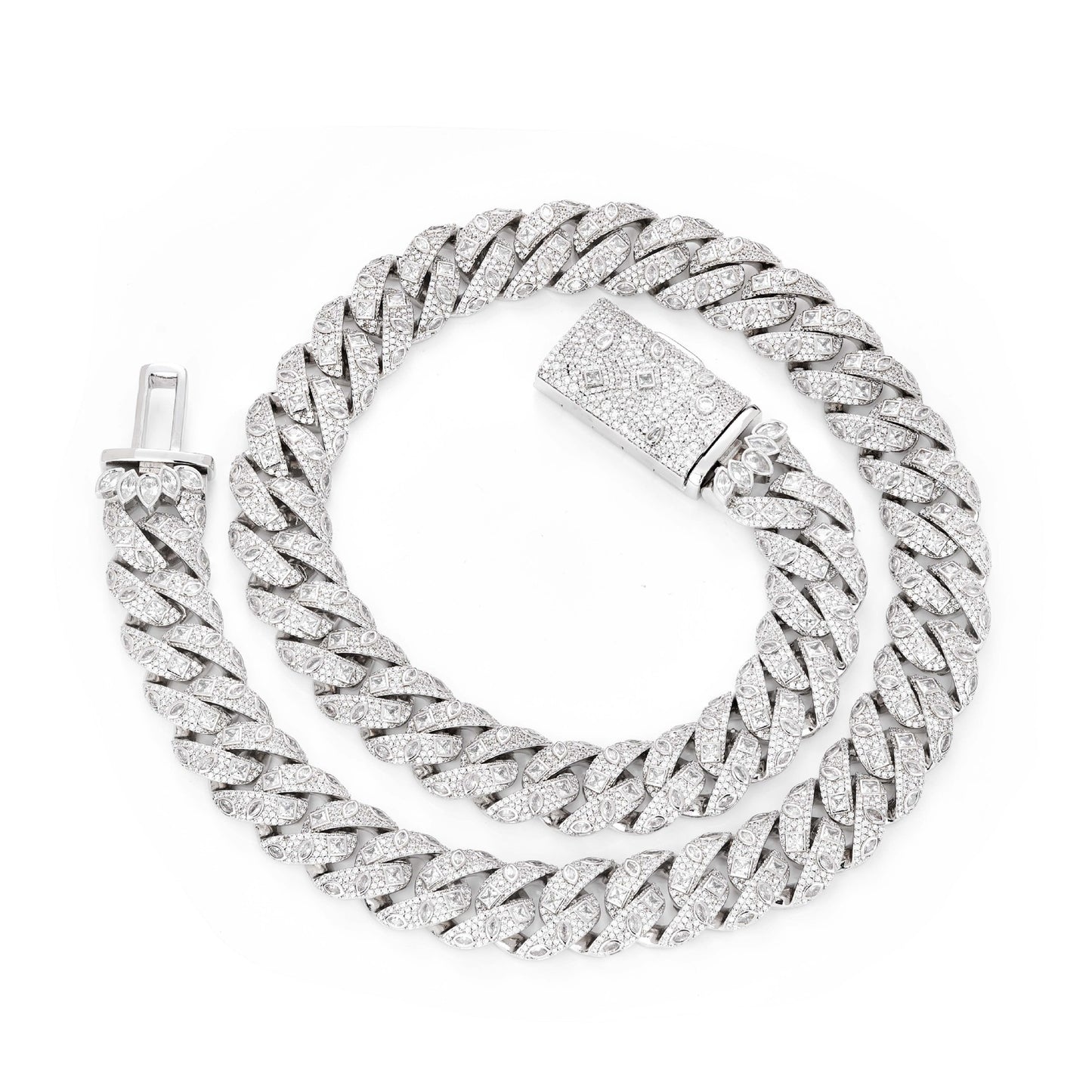 S925 Silver Moissanite Cuban Chain Necklace
