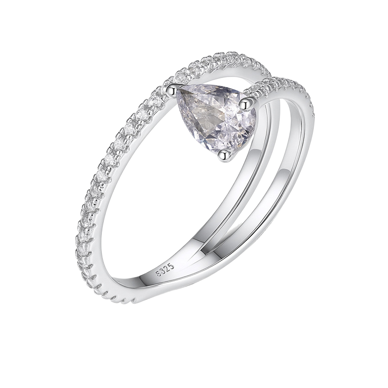 S925 Silver Moissanite Water Drop Double Ring