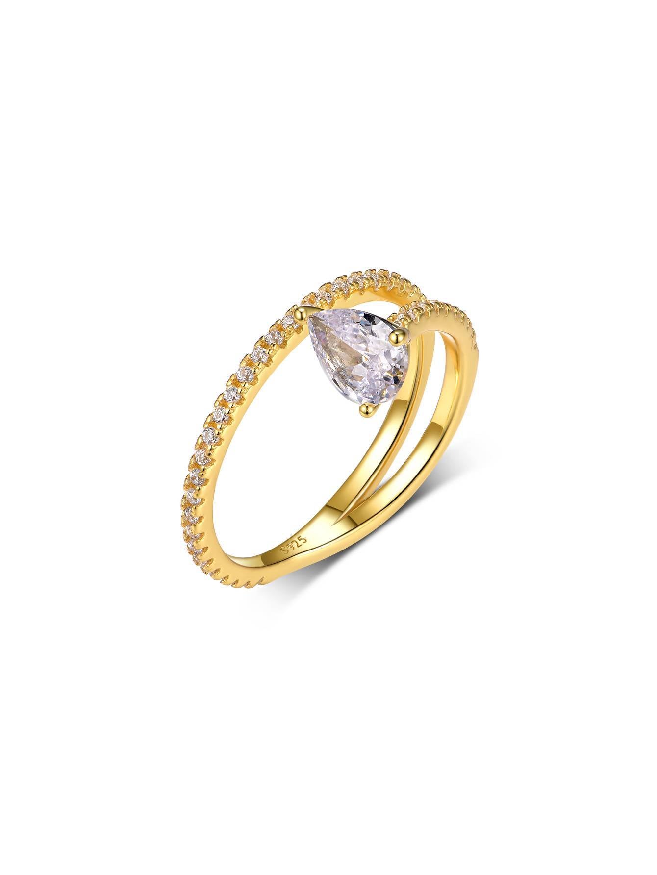 S925 Silver Moissanite Water Drop Double Ring
