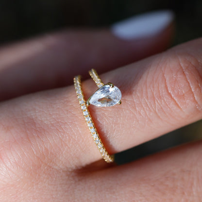 S925 Silver Moissanite Water Drop Double Ring