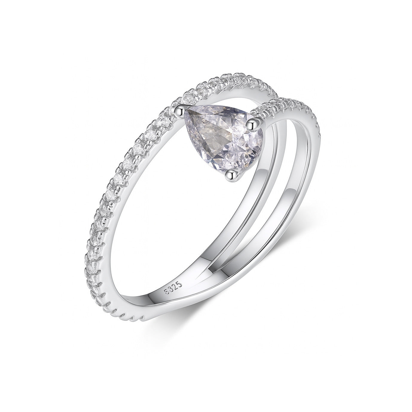 S925 Silver Moissanite Water Drop Double Ring