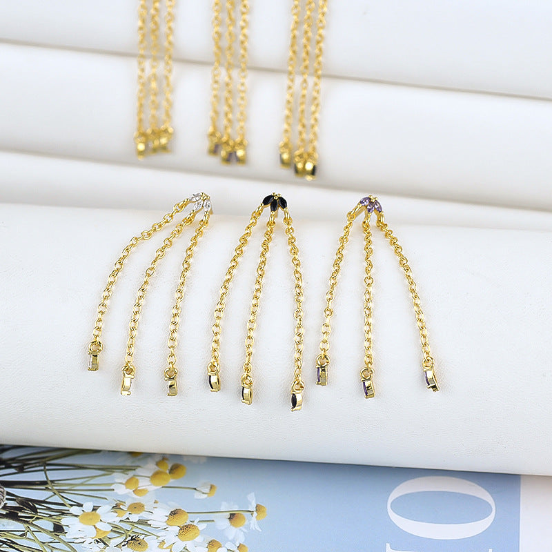 S925 Silver Needle Luxury Tassel Zircon Chain Earrings