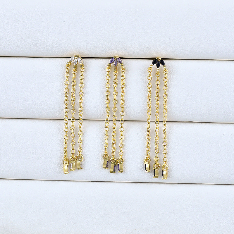 S925 Silver Needle Luxury Tassel Zircon Chain Earrings