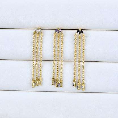 S925 Silver Needle Luxury Tassel Zircon Chain Earrings