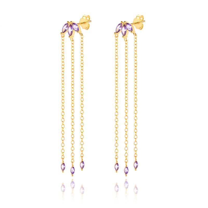 S925 Silver Needle Luxury Tassel Zircon Chain Earrings