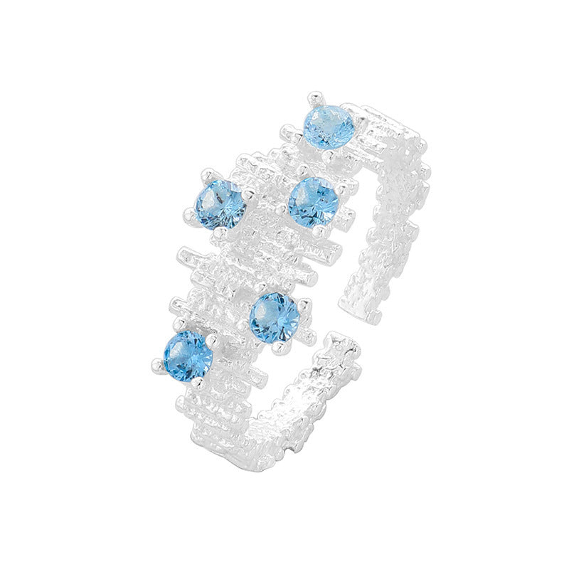 S925 Sterling Silver Aqua Blue Zircon Geometric Ring