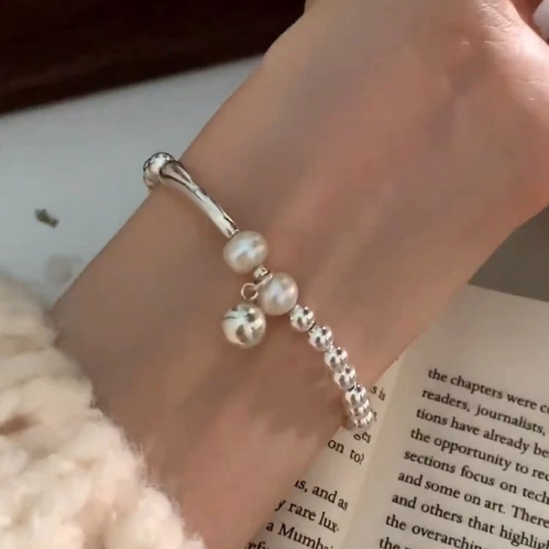 S925 Sterling Silver Beaded Pearl Bracelet Women Minimalist Jewelry