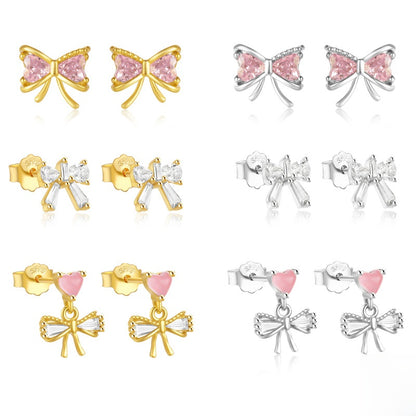 S925 Sterling Silver Bow Diamond Earrings for Women