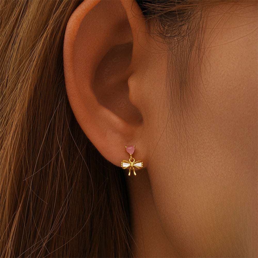 S925 Sterling Silver Bow Diamond Earrings for Women