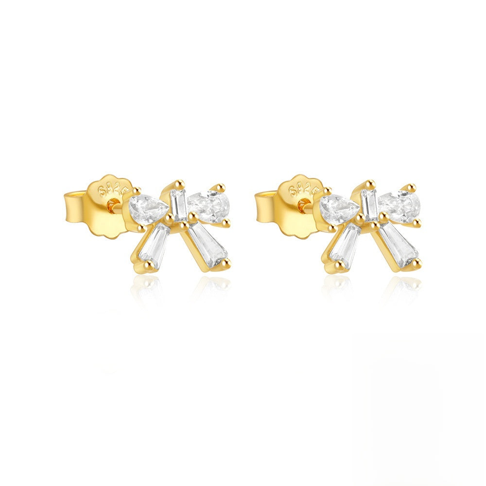 S925 Sterling Silver Bow Diamond Earrings for Women