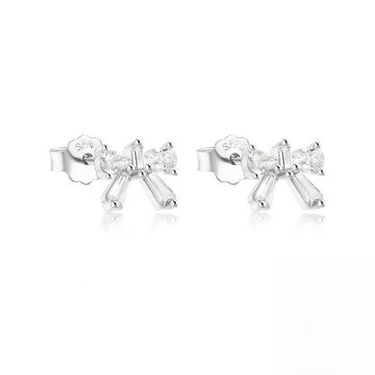 S925 Sterling Silver Bow Diamond Earrings for Women