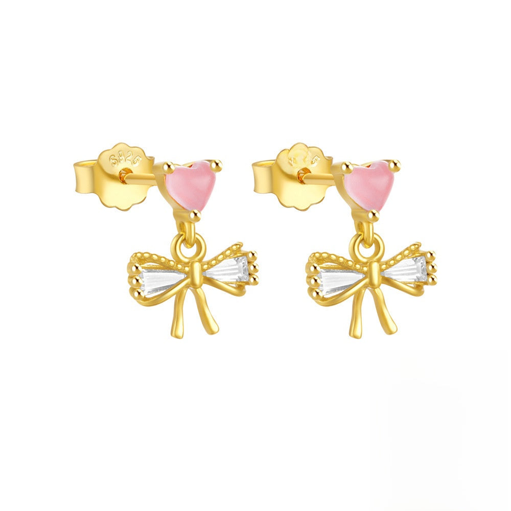 S925 Sterling Silver Bow Diamond Earrings for Women