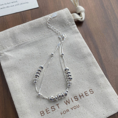 S925 sterling silver double-layer flying disc bead bracelet