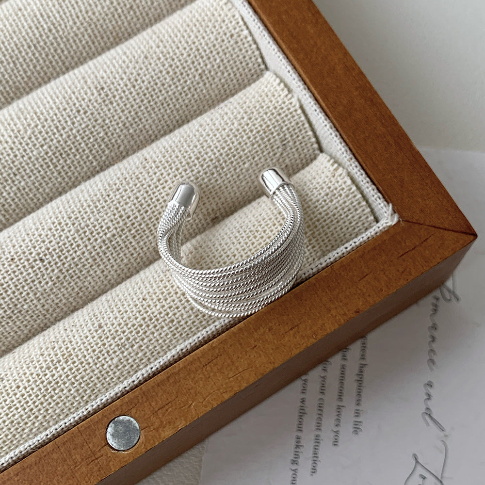 S925 Sterling Silver Handmade Geometric Multi-Layer Line Ring