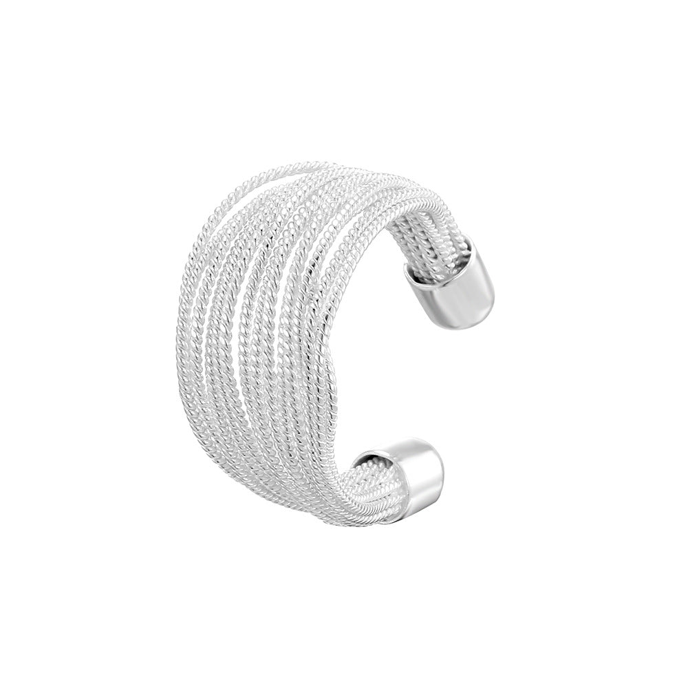 S925 Sterling Silver Handmade Geometric Multi-Layer Line Ring