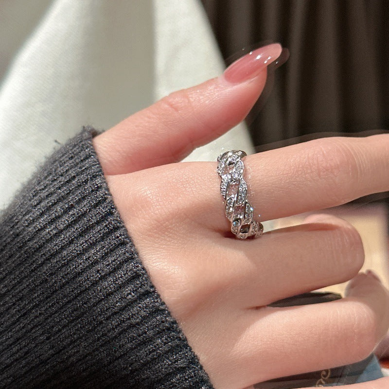 S925 Sterling Silver Micro-Inlaid Zircon Adjustable Vintage Chain Ring