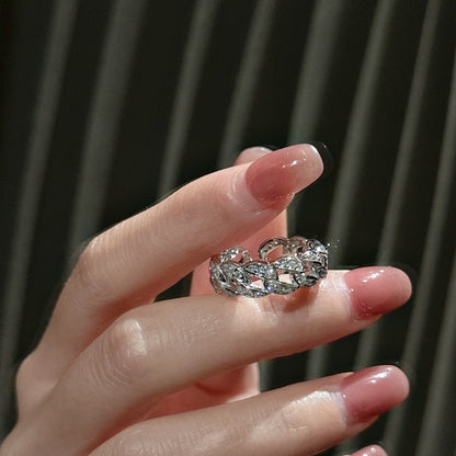 S925 Sterling Silver Micro-Inlaid Zircon Adjustable Vintage Chain Ring