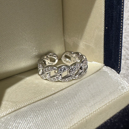 S925 Sterling Silver Micro-Inlaid Zircon Adjustable Vintage Chain Ring