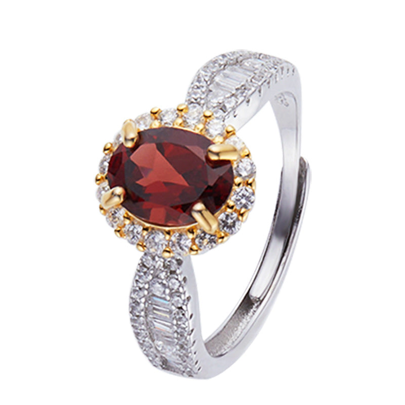 S925 Sterling Silver Natural Gemstone Open Ring
