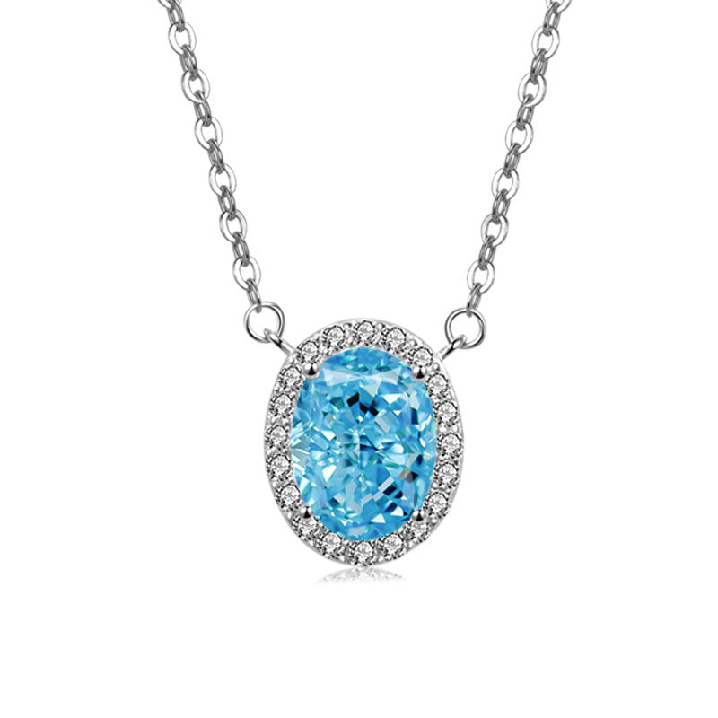 S925 Sterling Silver Oval Ice Flower Necklace