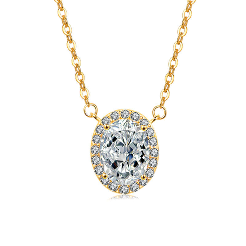 S925 Sterling Silver Oval Ice Flower Necklace