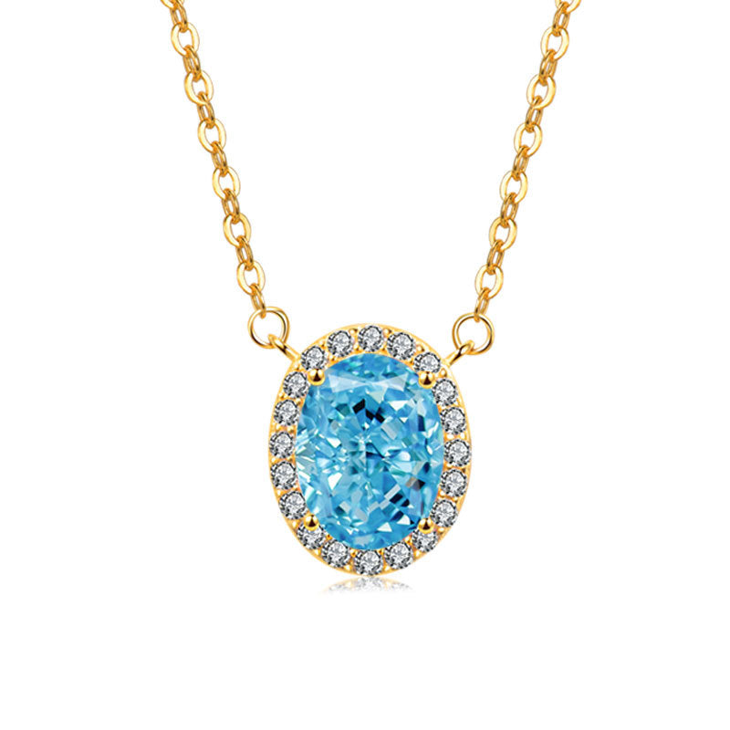 S925 Sterling Silver Oval Ice Flower Necklace