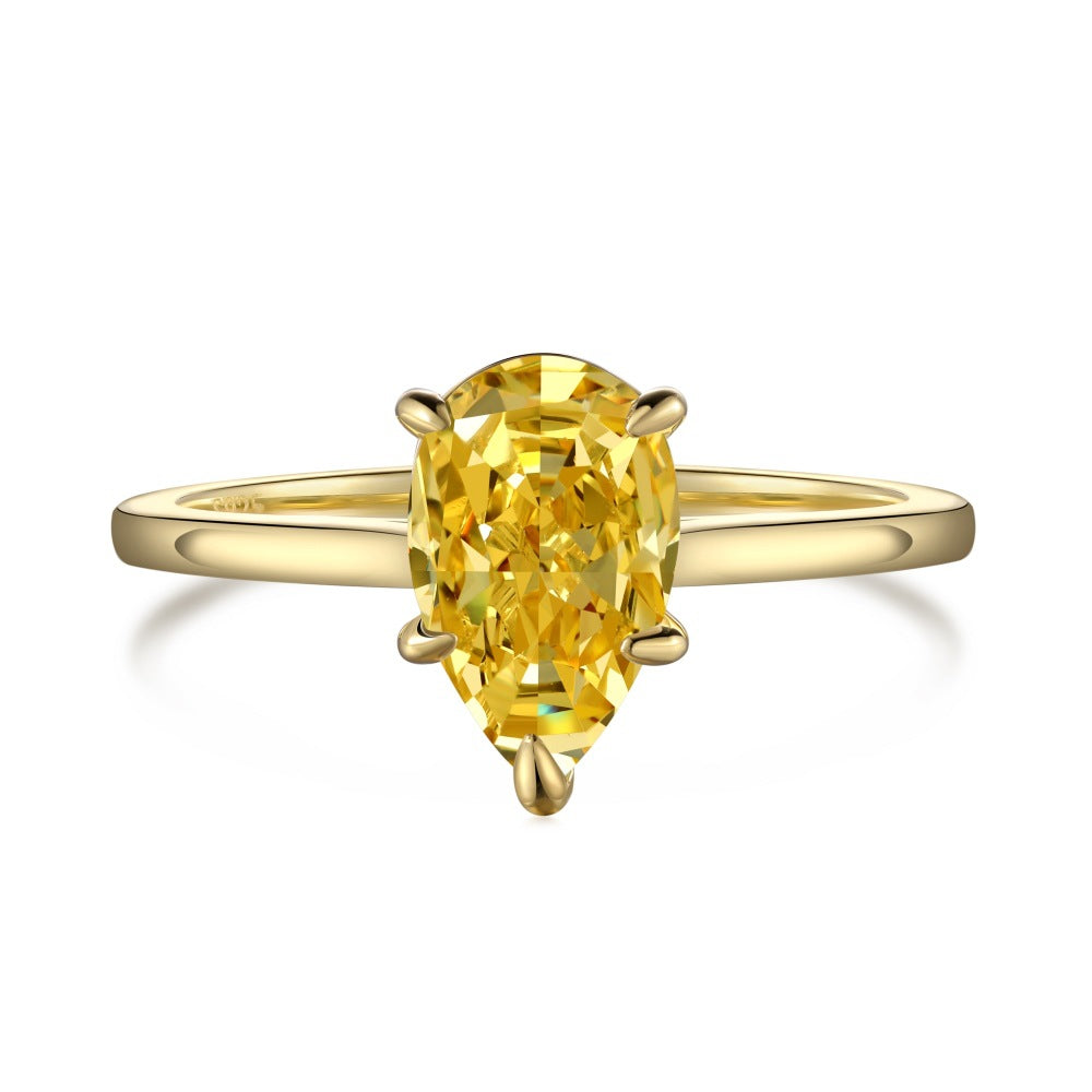 S925 Sterling Silver Pear Zircon Geometric Ring