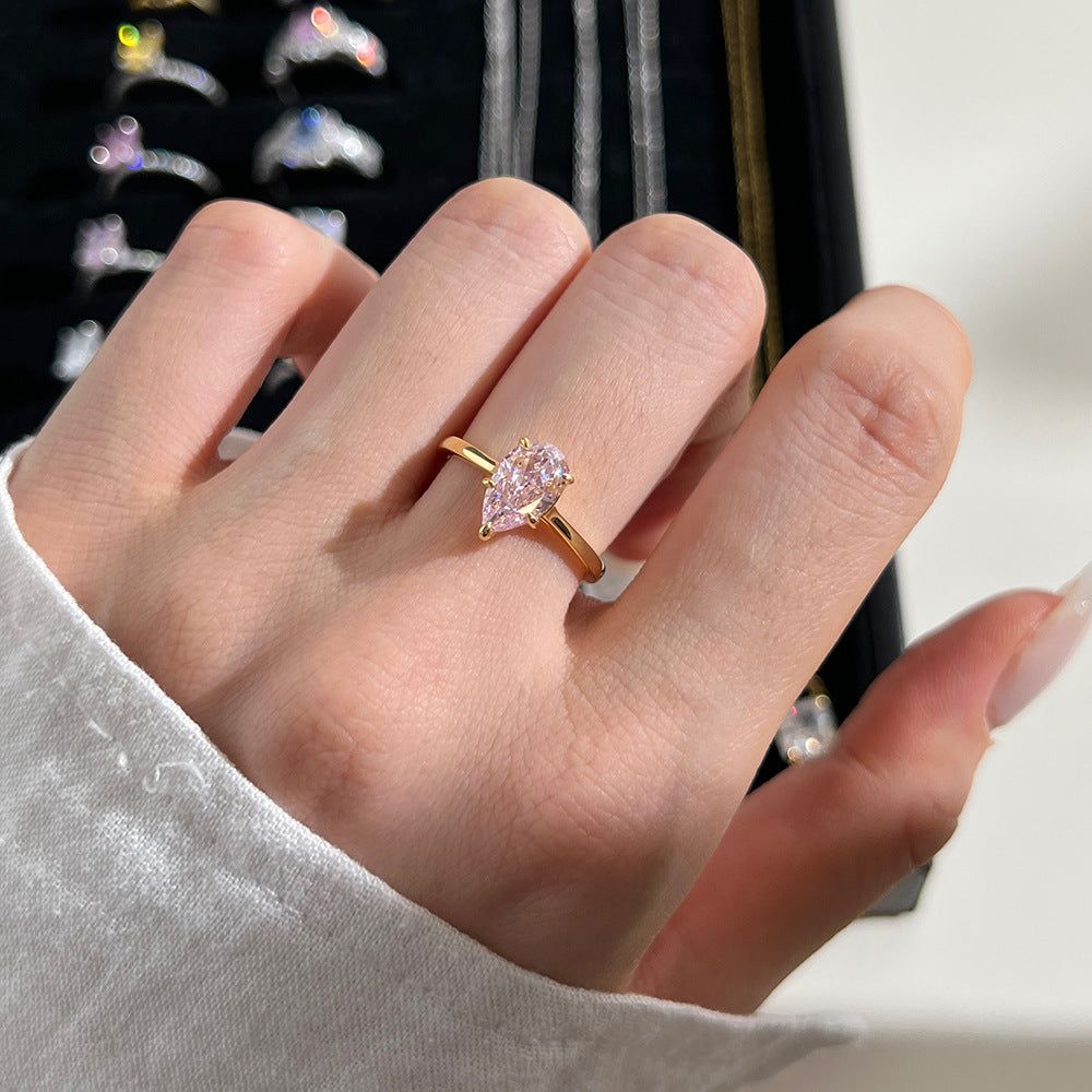 S925 Sterling Silver Pear Zircon Geometric Ring
