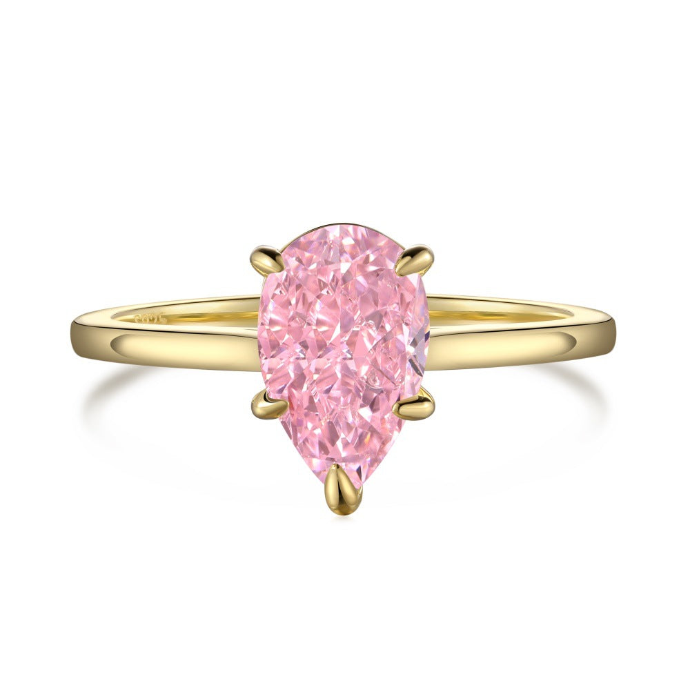 S925 Sterling Silver Pear Zircon Geometric Ring