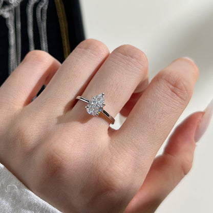 S925 Sterling Silver Pear Zircon Geometric Ring