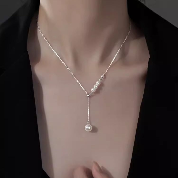 S925 Sterling Silver Pearl Necklace Ins Style Clavicle Chain